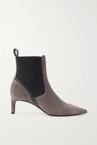 Bead-Embellished Suede and Cashmere Chelsea Boots