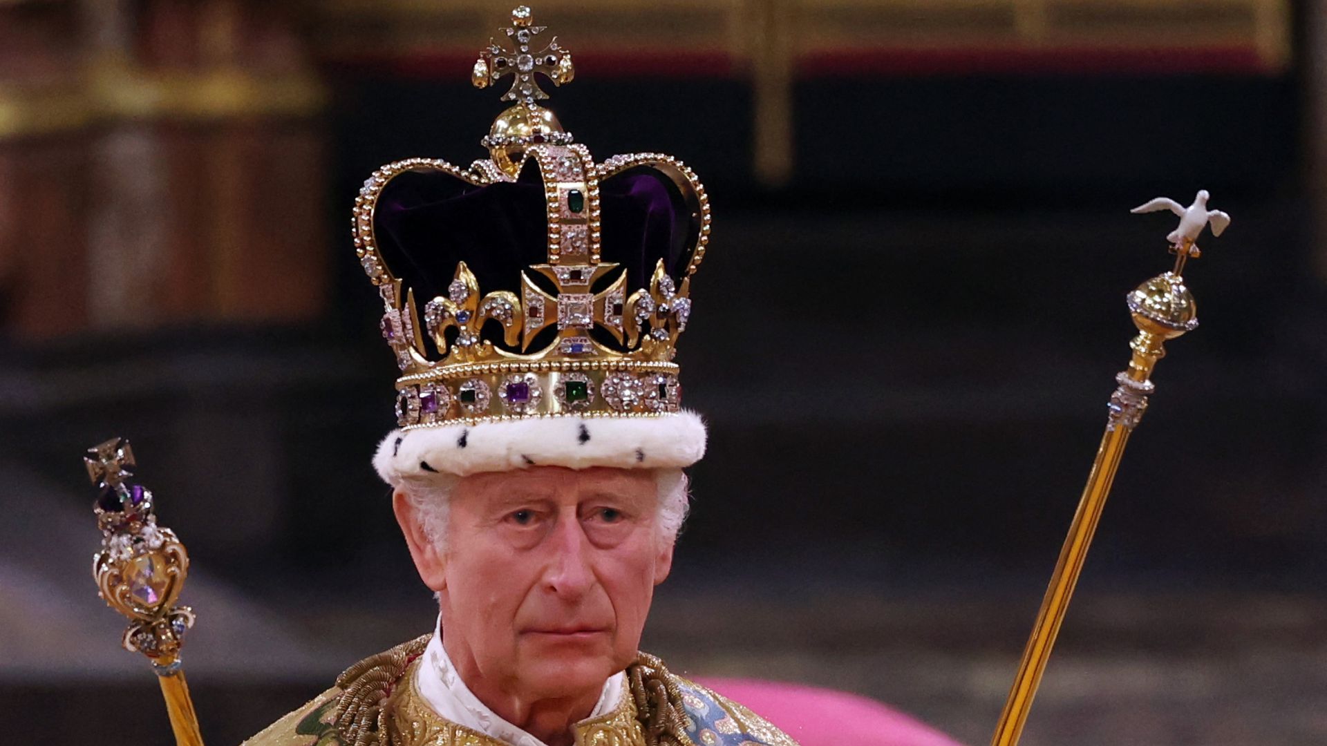 King Charles III wearing St Edward&#039;s Crown during his Coronation