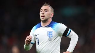 Jarrod Bowen of England runs the pitch ahead of the England vs Italy live stream at Wembley for Euro 2024 qualification.