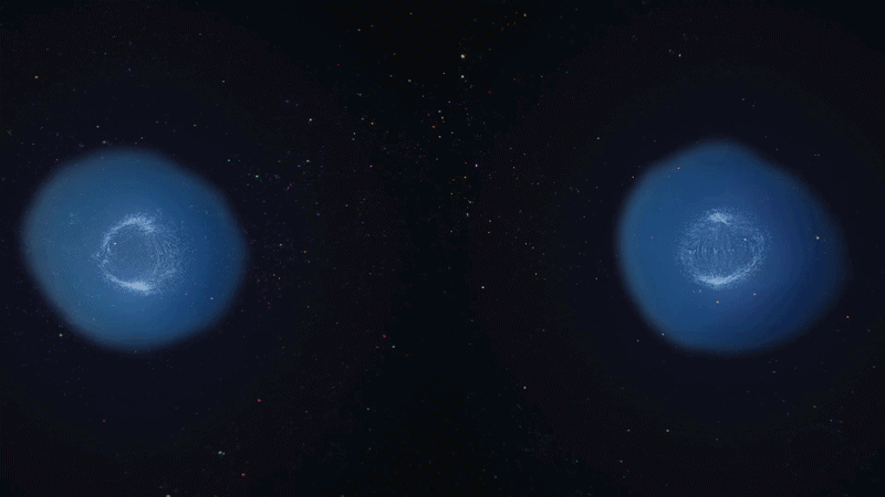 A gif showing two blobs together in deep space