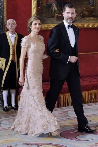 Princess Letizia and and Crown Prince Felipe at a dinner to welcome the Japanese Crown Prince Naruhito to Madrid, Spain