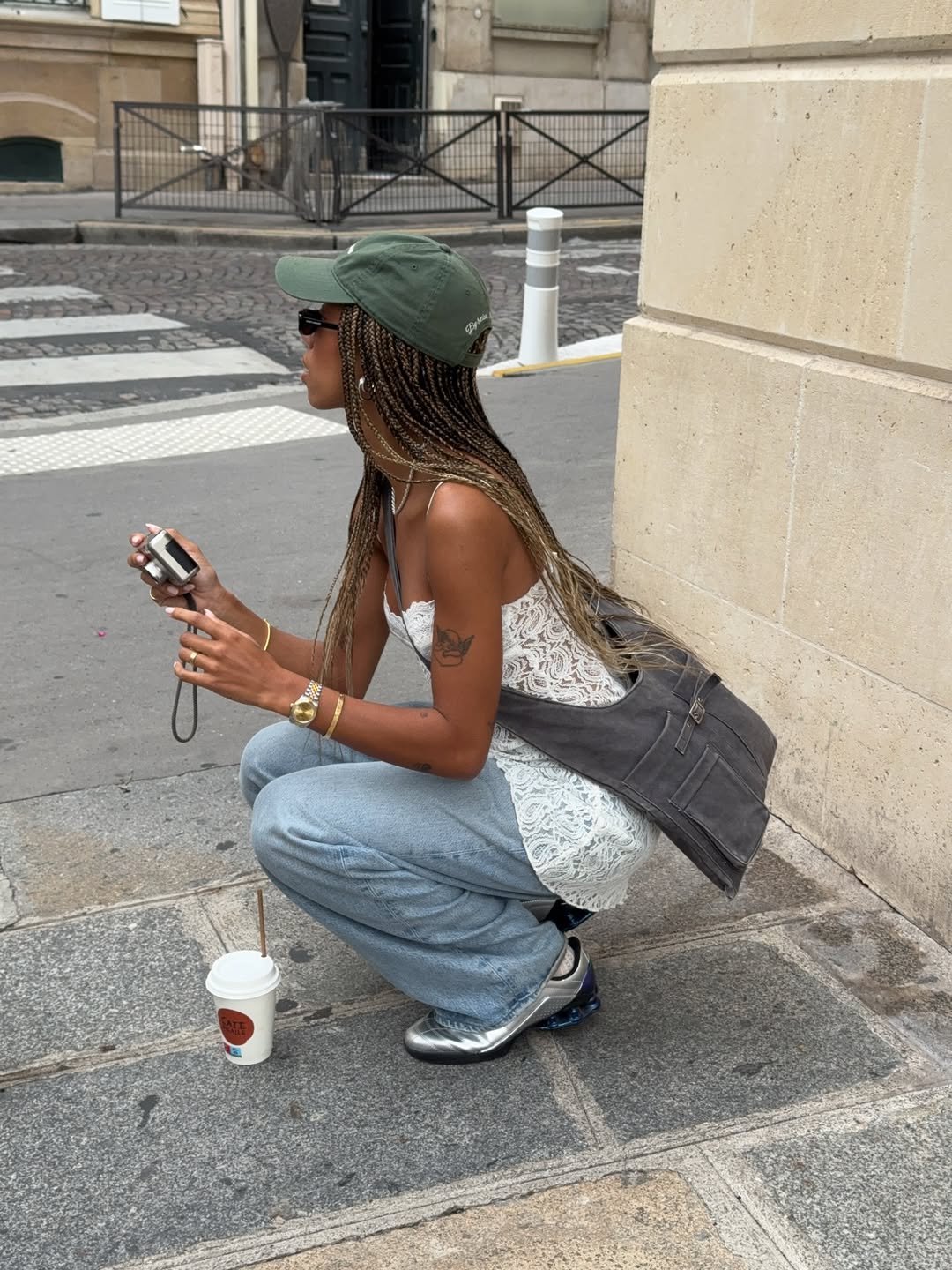 Amaka wearing chrome trainers