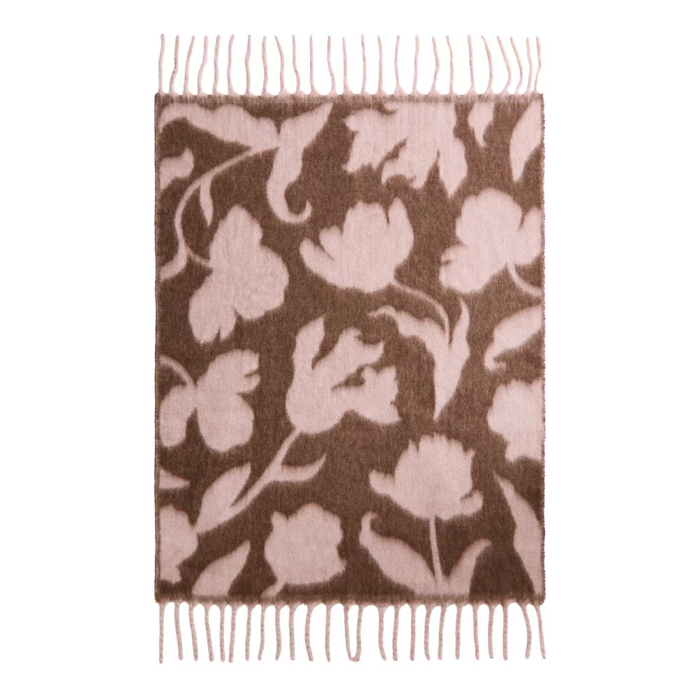 Pink Floral Patterned Wool-blend Throw