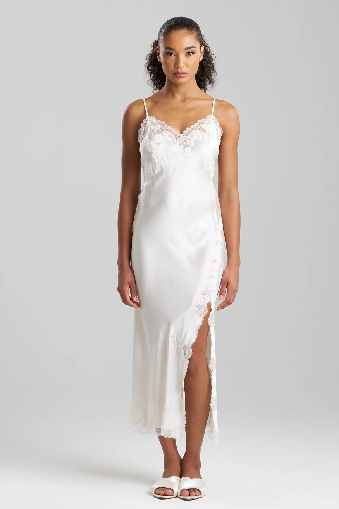 Natori, Lolita Lace Slit Silk Slip Dress