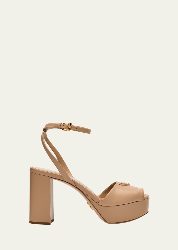 Nappa Triangle Peep-Toe Platform Sandals