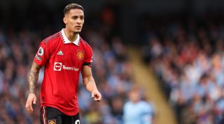 Manchester United winger Antony during the Premier League match between Manchester City and Manchester United on 2 October, 2022 at the Etihad Stadium, Manchester, United Kingdom