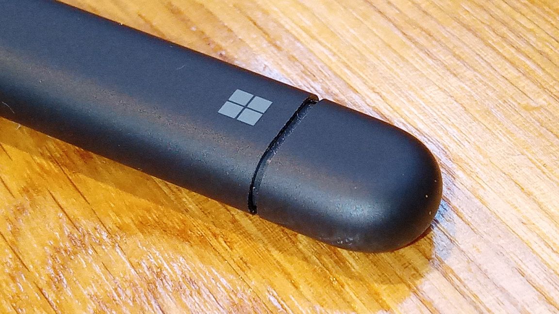 Surface Slim Pen 2 review; a close up of the top button of a pen stylus