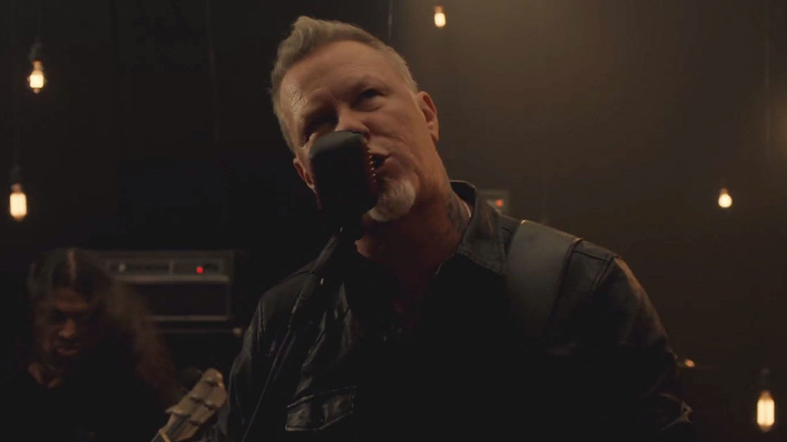 Metallica’s James Hetfield in the video for Moth Into Flame