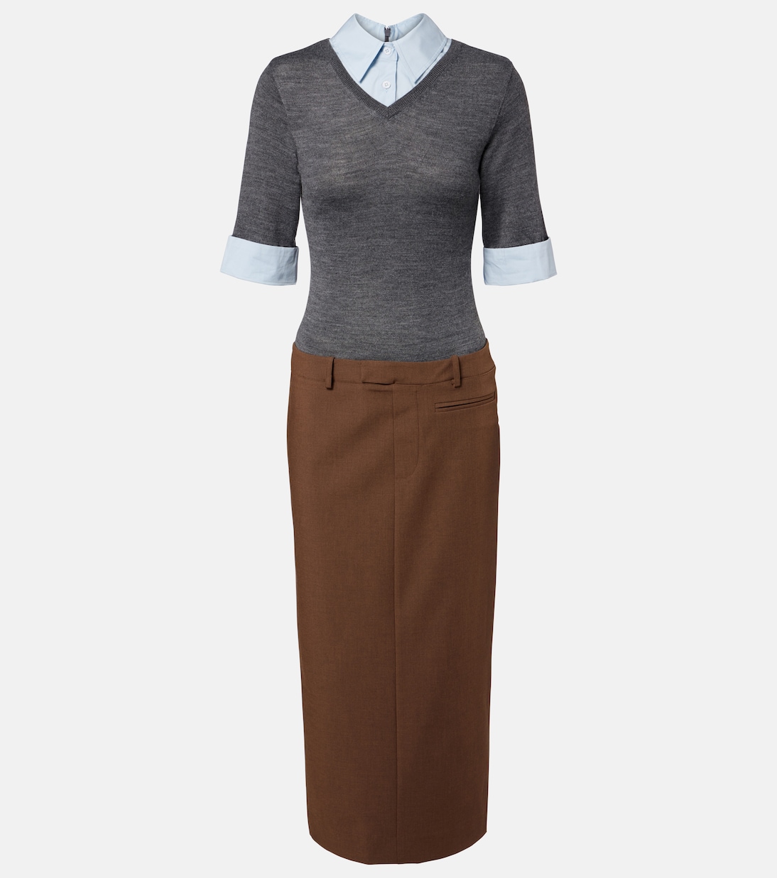 Layered Wool-Blend Midi Dress