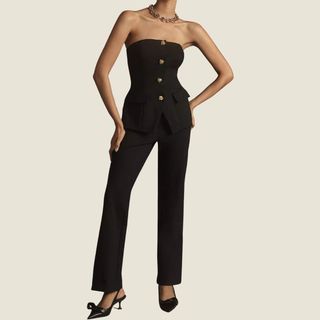 flat lay image of black jumpsuit