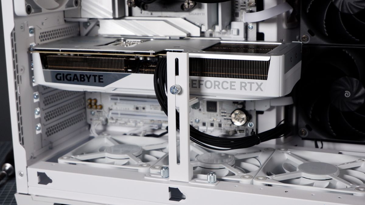 Thermaltake View 390 Air chassis on a desk. We're building a PC into it for testing and comparison with other PC cases.