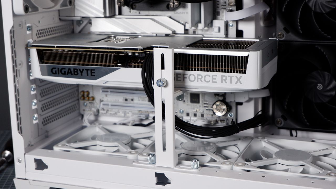 Thermaltake View 390 Air chassis on a desk. We're building a PC into it for testing and comparison with other PC cases.