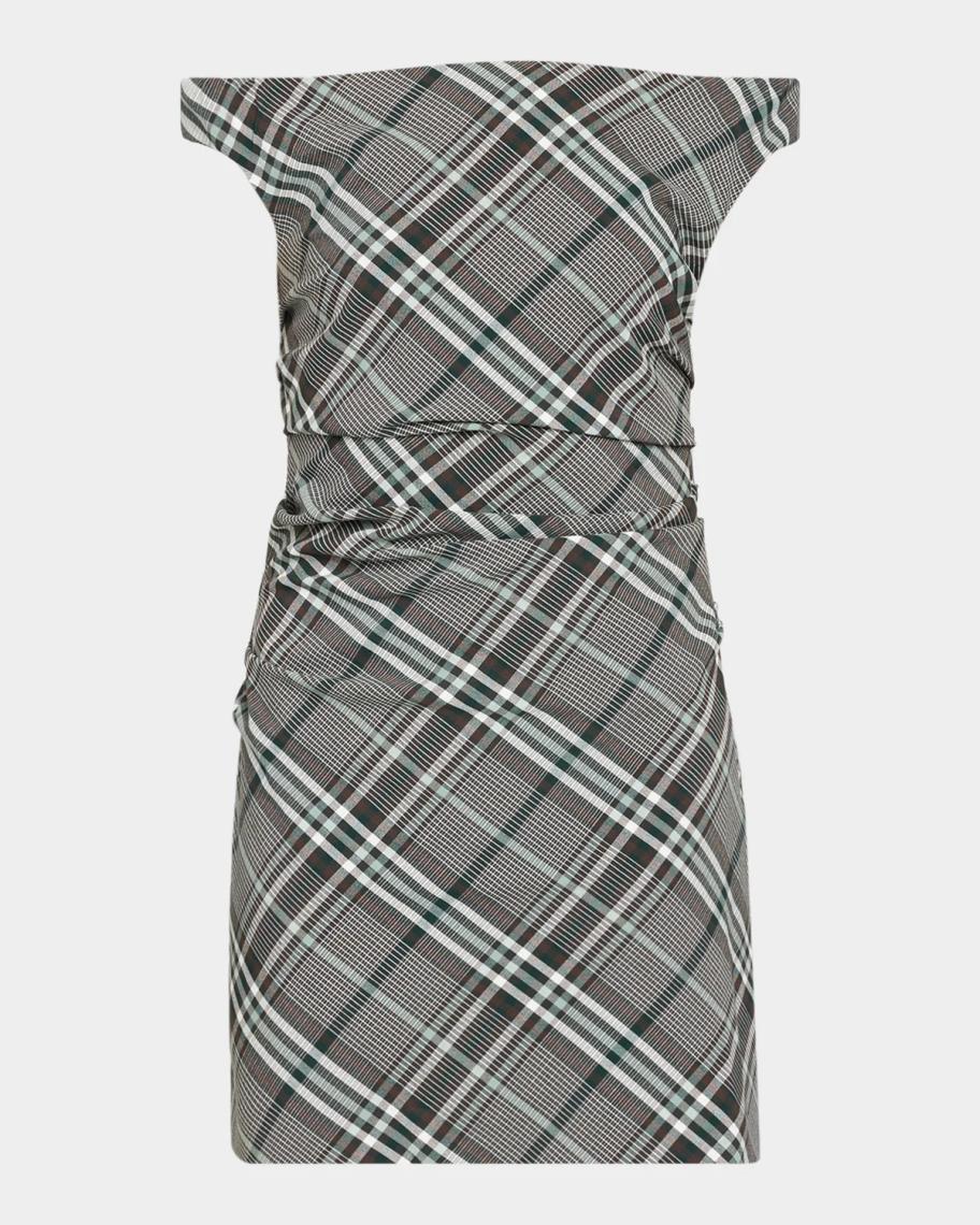 Wells Plaid Off-The-Shoulder Mini Dress