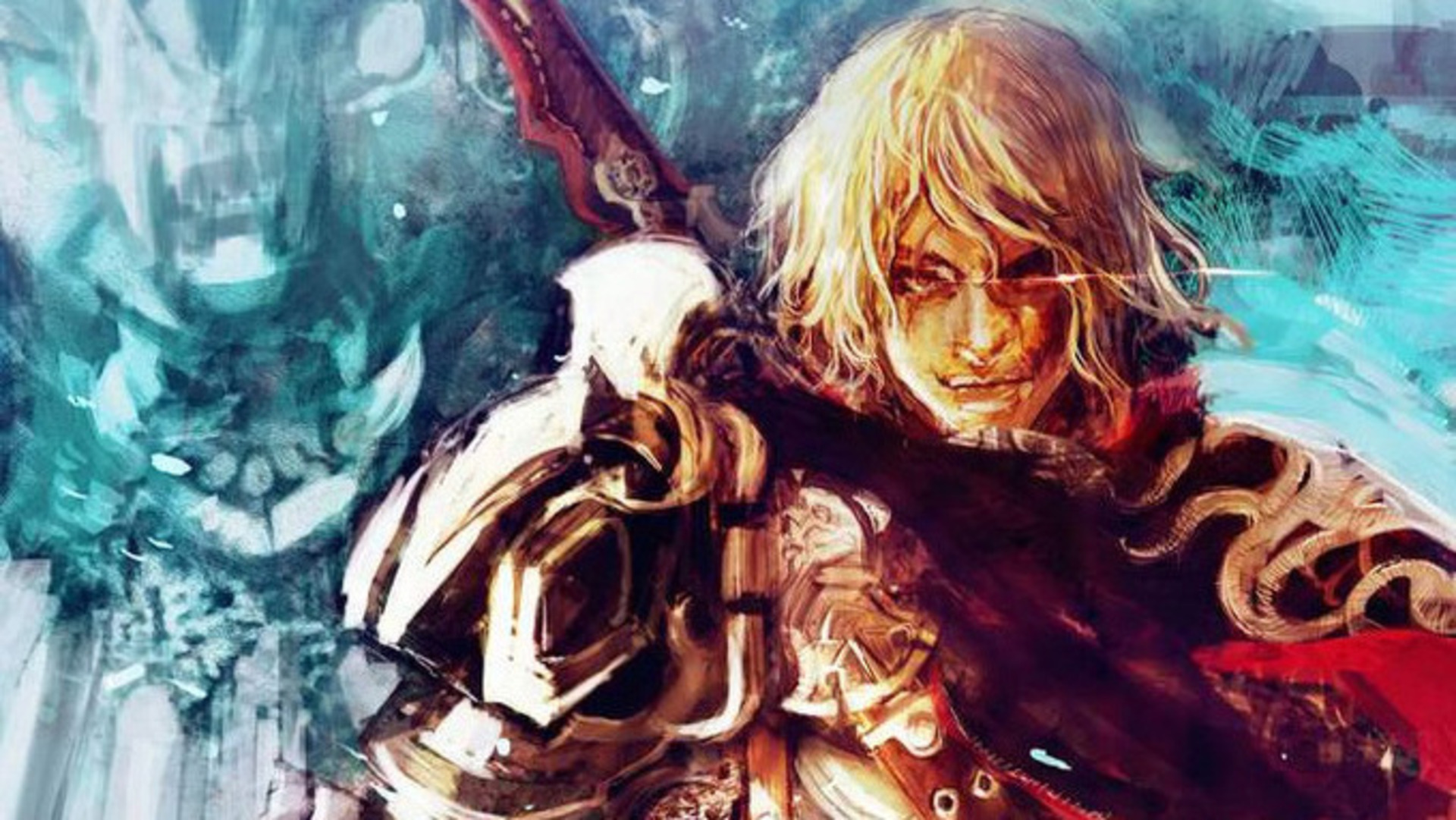 Man with long blond hair carries sword on his back