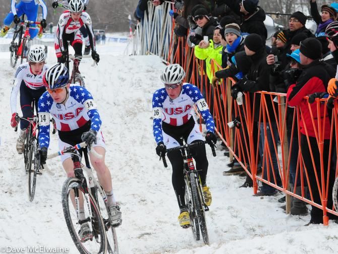 Logan Owen (USA) crashed in the first minute of racing and fell behind
