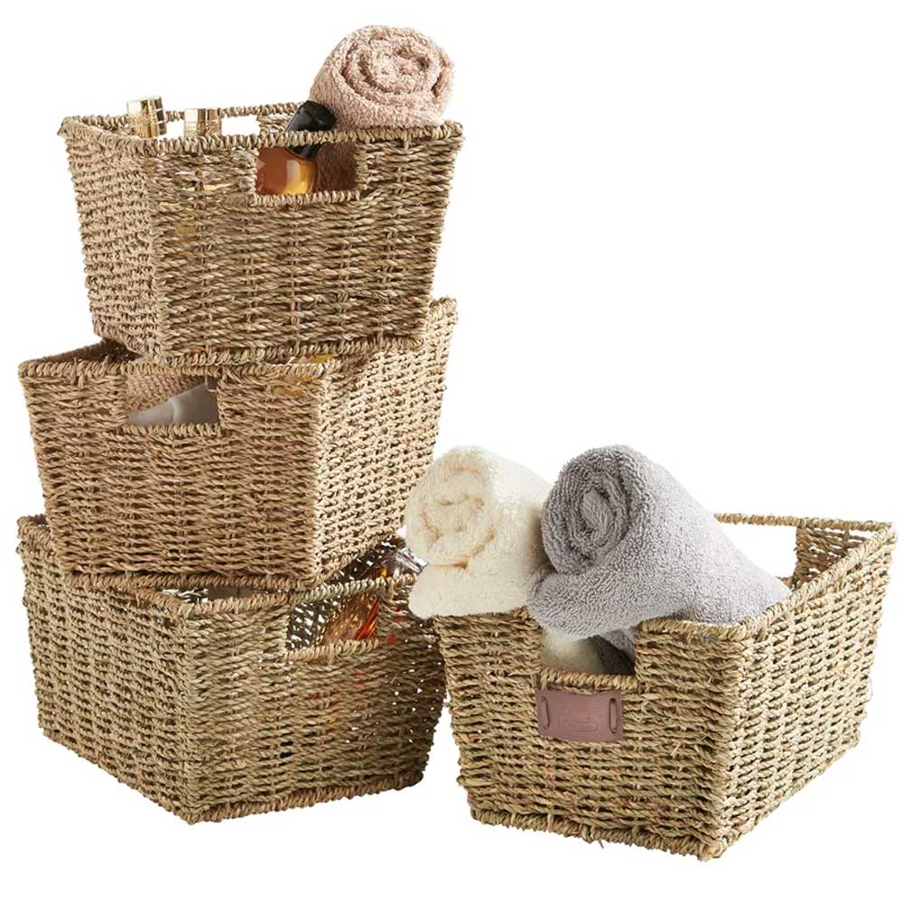 set of four seagrass storage baskets