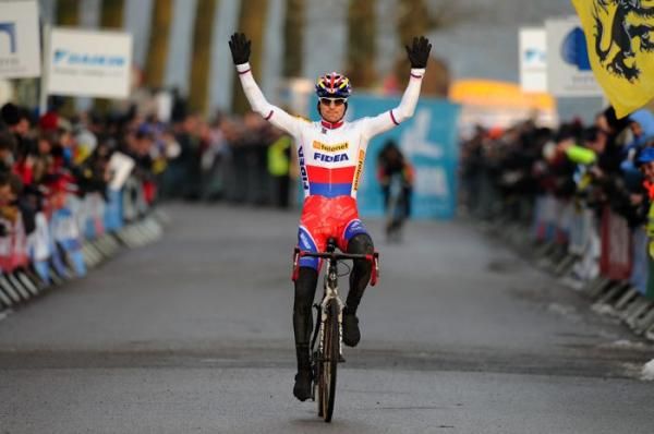 Zdenek Stybar (Telenet-Fidea Cycling Team) claims his win in Belgium