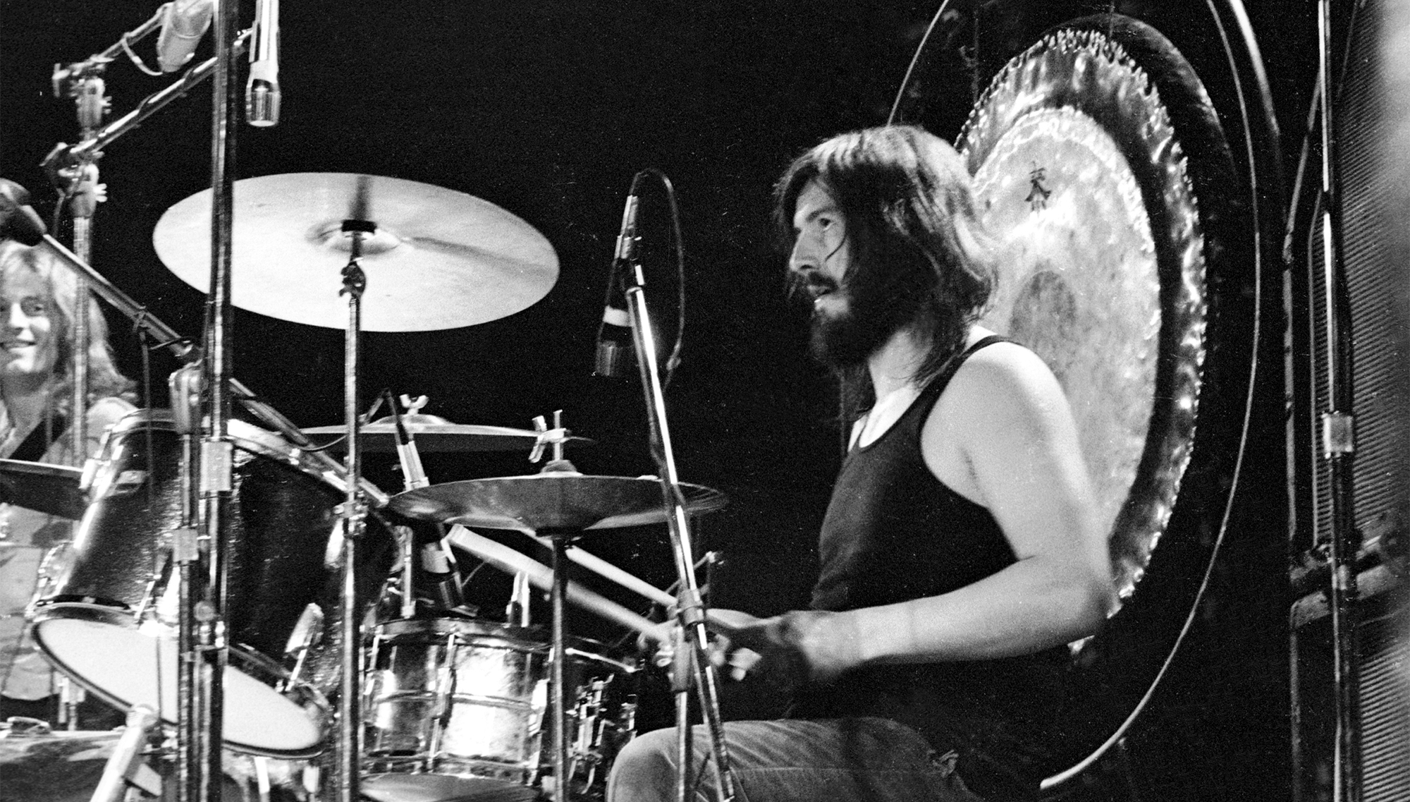 Drummer John Bonham of the rock band 'Led Zeppelin' performs onstage at the Forum on June 3, 1973 in Los Angeles, California.