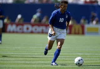 Roberto Baggio in action for Italy against Norway at the 1994 World Cup.