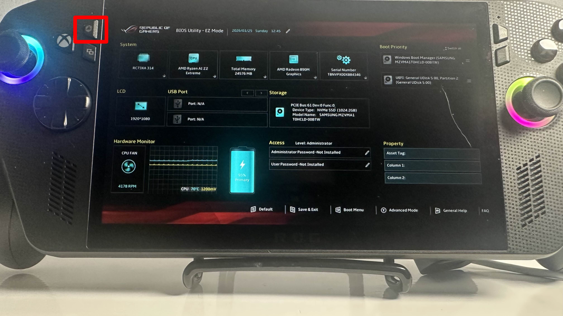 BIOS and Boot menu settings on Xbox ally