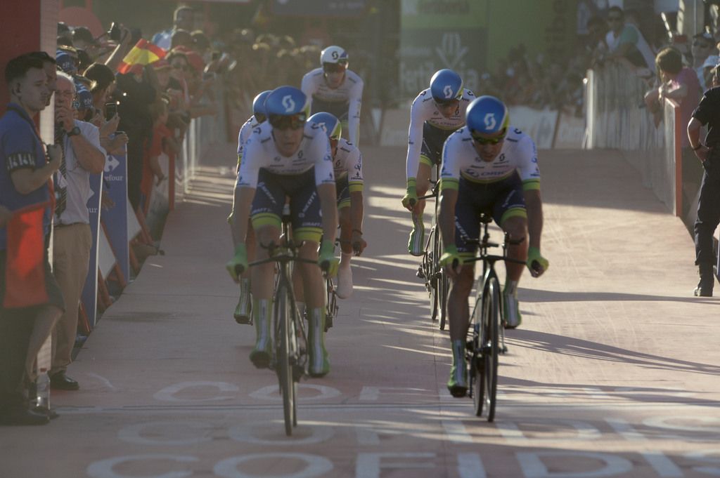 Cameron Meyer leads Orica-GreenEdge over the line