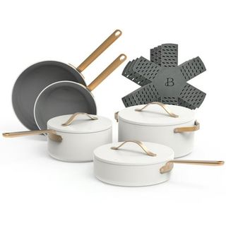 Beautiful 12pc Ceramic Non-Stick Cookware Set, White Icing by Drew Barrymore