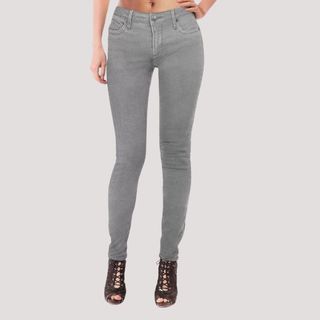 Flat lay image of grey skinny jeans 