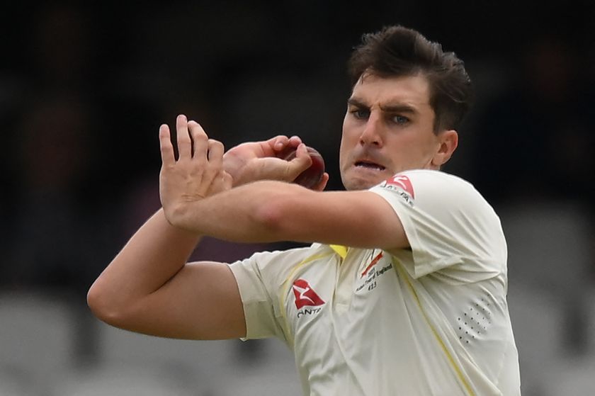 Pat Cummins bowling for Australia