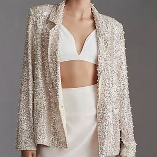 Pearl Sequin Double-Breasted Blazer