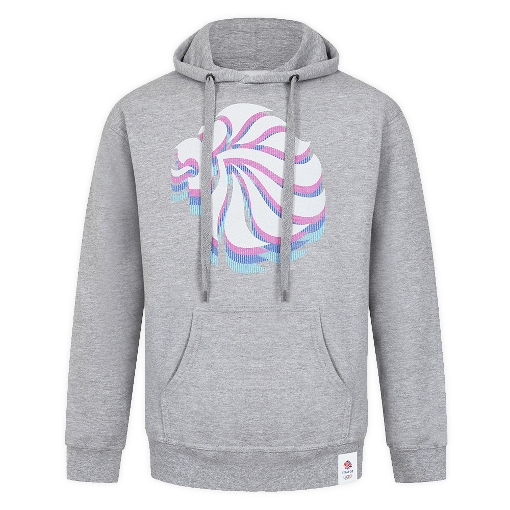 Adult Team Gb Stacked Large Lion Hoodie - Grey