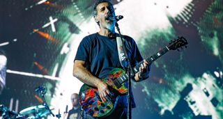 Gibson Custom Serj Tankian Les Paul Modern: The System Of A Down frontman performs with his brightly coloured new signature guitar, which features original artwork from the man himself.