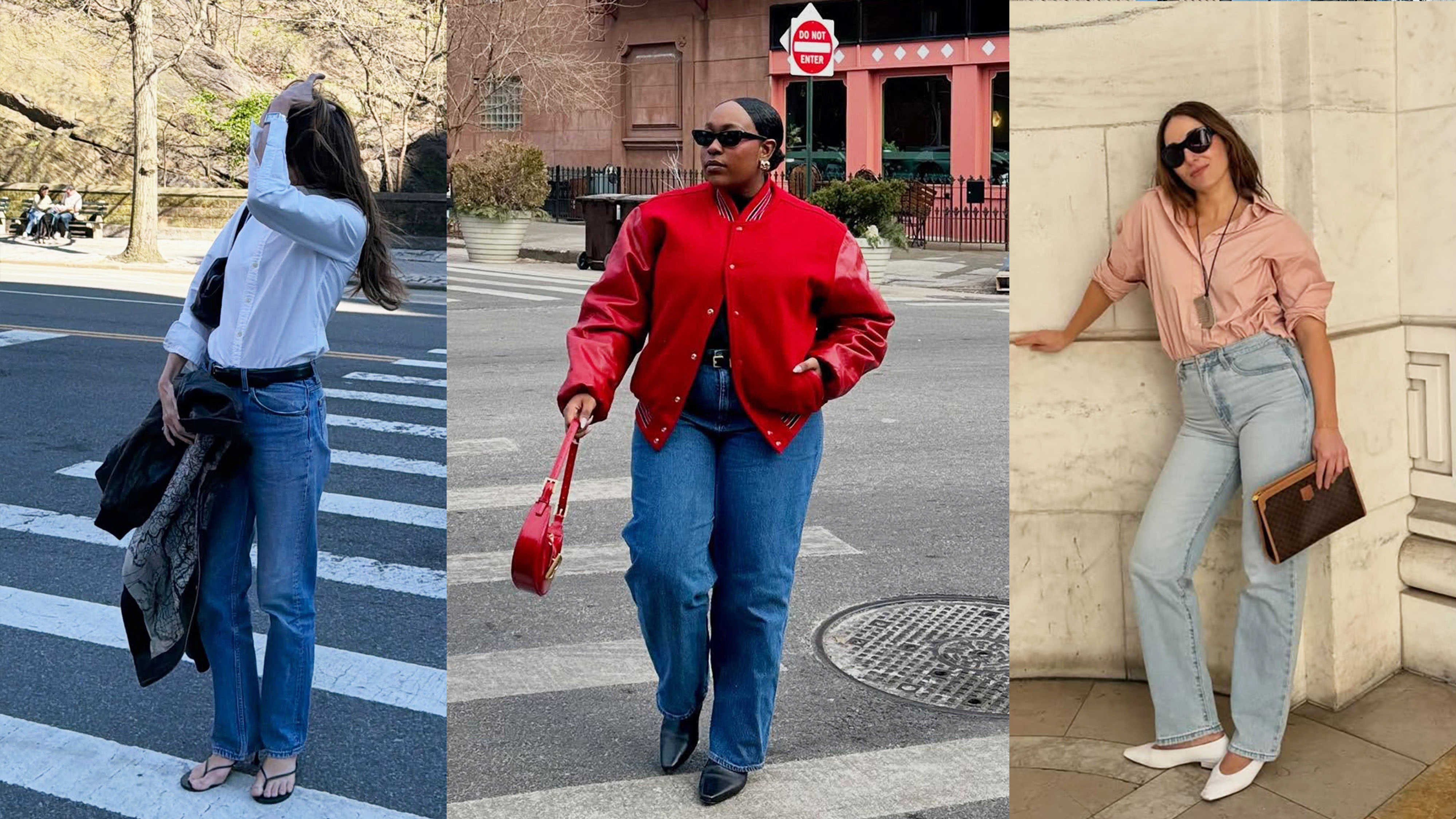 women wearing straight-leg jeans