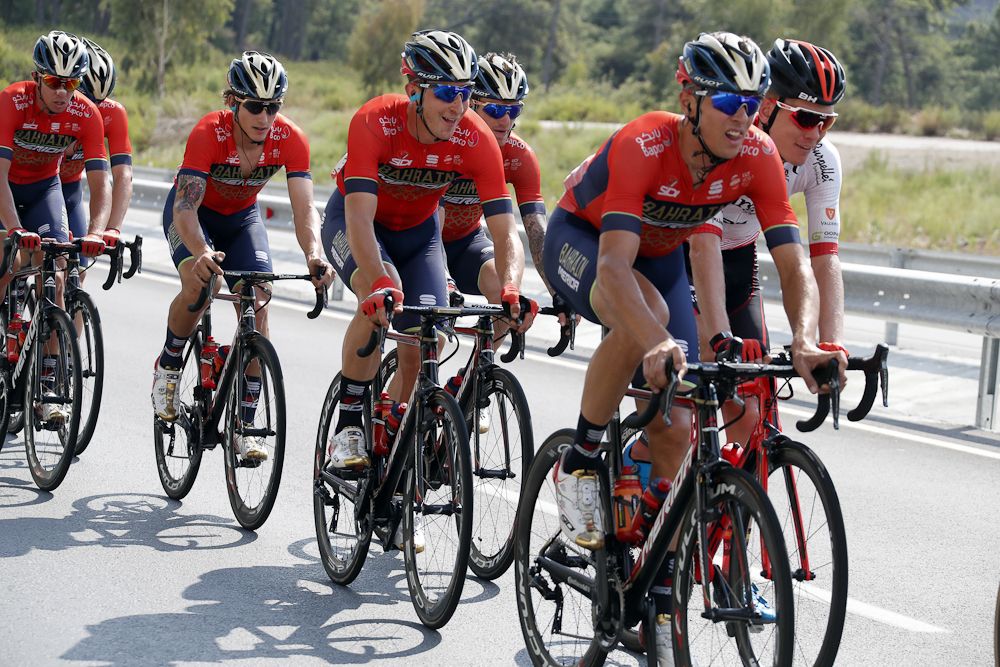 Bahrain-Merida lined up during stage 3 in Turkey