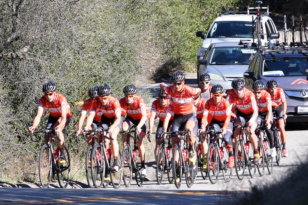 Rally Cycling riders climb out of Thousand Oaks, California.