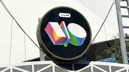 Google I/O 2025 logo at keynote event.