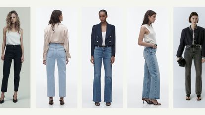 composite of five models wearing different styles of the best zara jeans for 2023