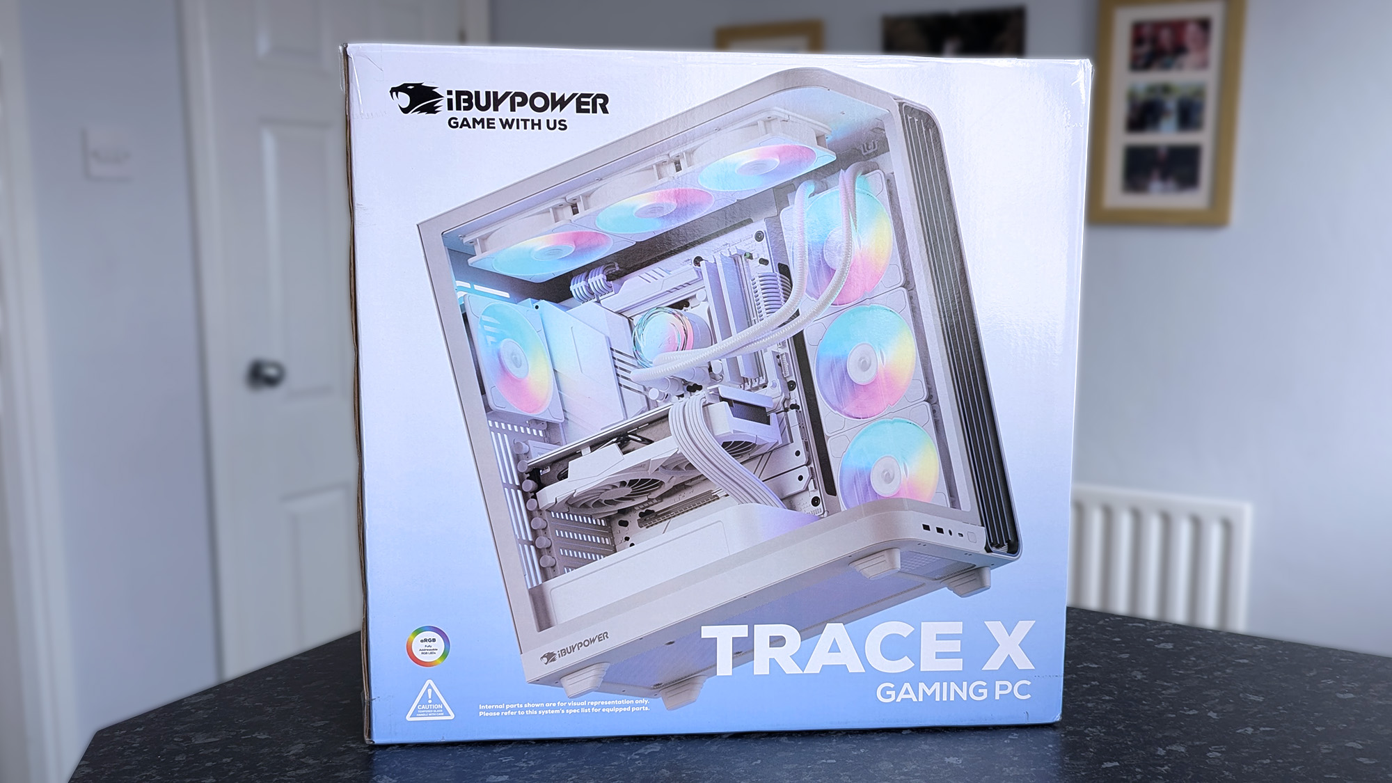 Boxed iBUYPOWER RDY Trace X R01 pre-built gaming PC in a white case