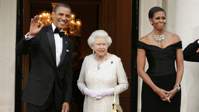 Barack Obama with Queen Elizabeth and Michelle Obama