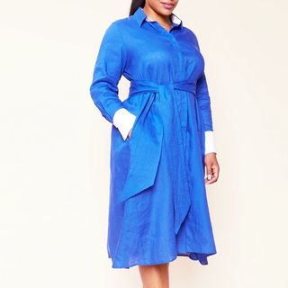 blue linen shirt dress