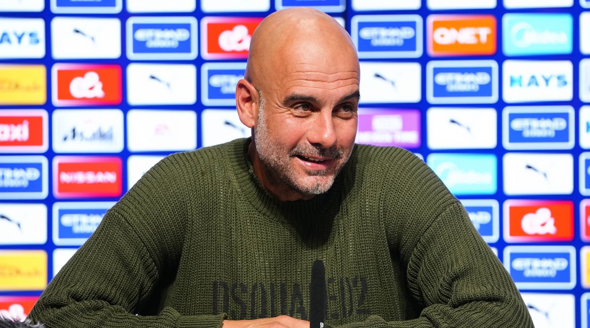 Manchester City manager Pep Guardiola giving a press conference