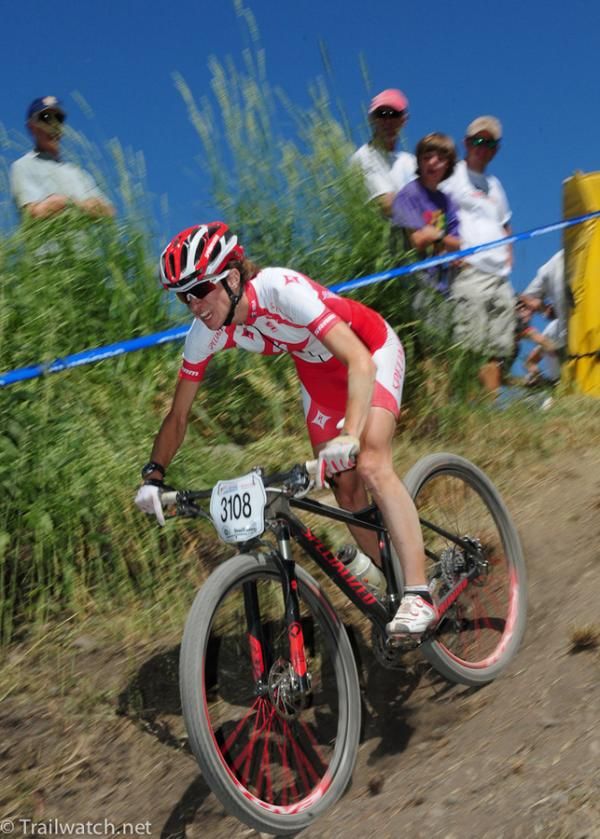 Lea Davison (Specialized) had her hopes of winning ruined by a crash at the start