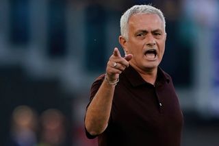 José Mourinho head coach of A.S. Roma during the Serie A match between AS Roma and Atalanta BC at Stadio Olimpico on September 18, 2022 in Rome, Italy.
