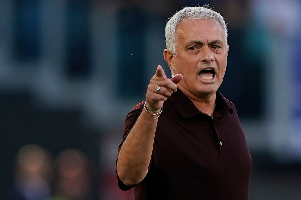 José Mourinho head coach of AS Roma during the Serie A match between AS Roma and Atalanta BC at Stadio Olimpico on September 18, 2022 in Rome, Italy.