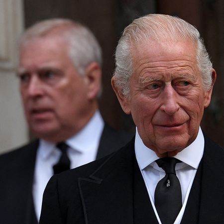 Britain's Prince Andrew, Duke of York (L) and Britain's King Charles III leave following a Requiem Mass, a Catholic funeral service, for the late Katharine, Duchess of Kent, at Westminster Cathedral in London on September 16, 2025. Britain's Duchess of Kent, known for her links to the Wimbledon tennis tournament and for anonymously teaching music at a primary school. The duchess, a talented pianist, organist and singer, was born Katharine Worsley into an aristocratic family in Yorkshire, northern England. (Photo by Adrian Dennis / AFP) (Photo by ADRIAN DENNIS/AFP via Getty Images)