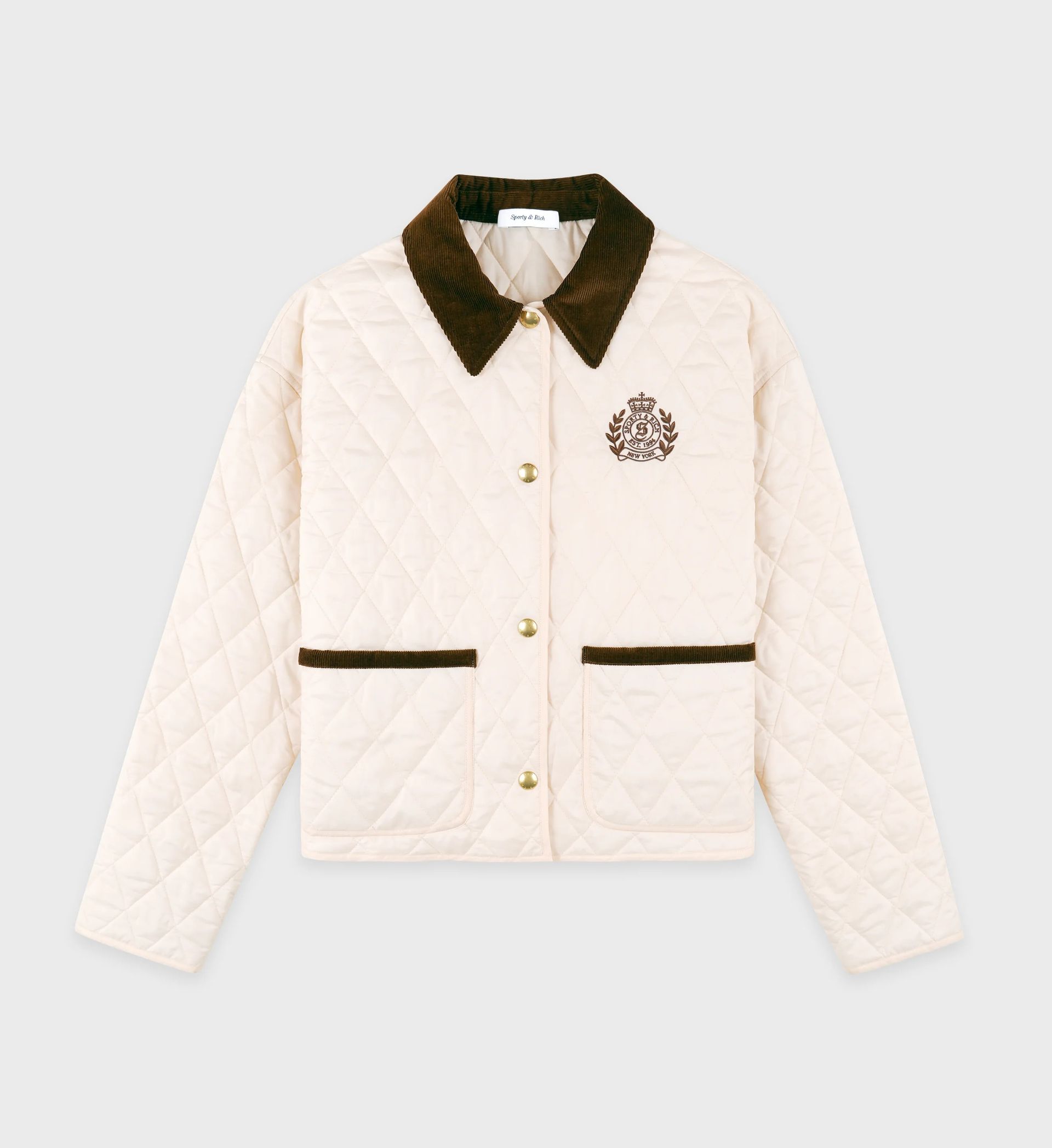 Sporty & Rich, H&W Crest Nylon Cropped Quilted Jacket