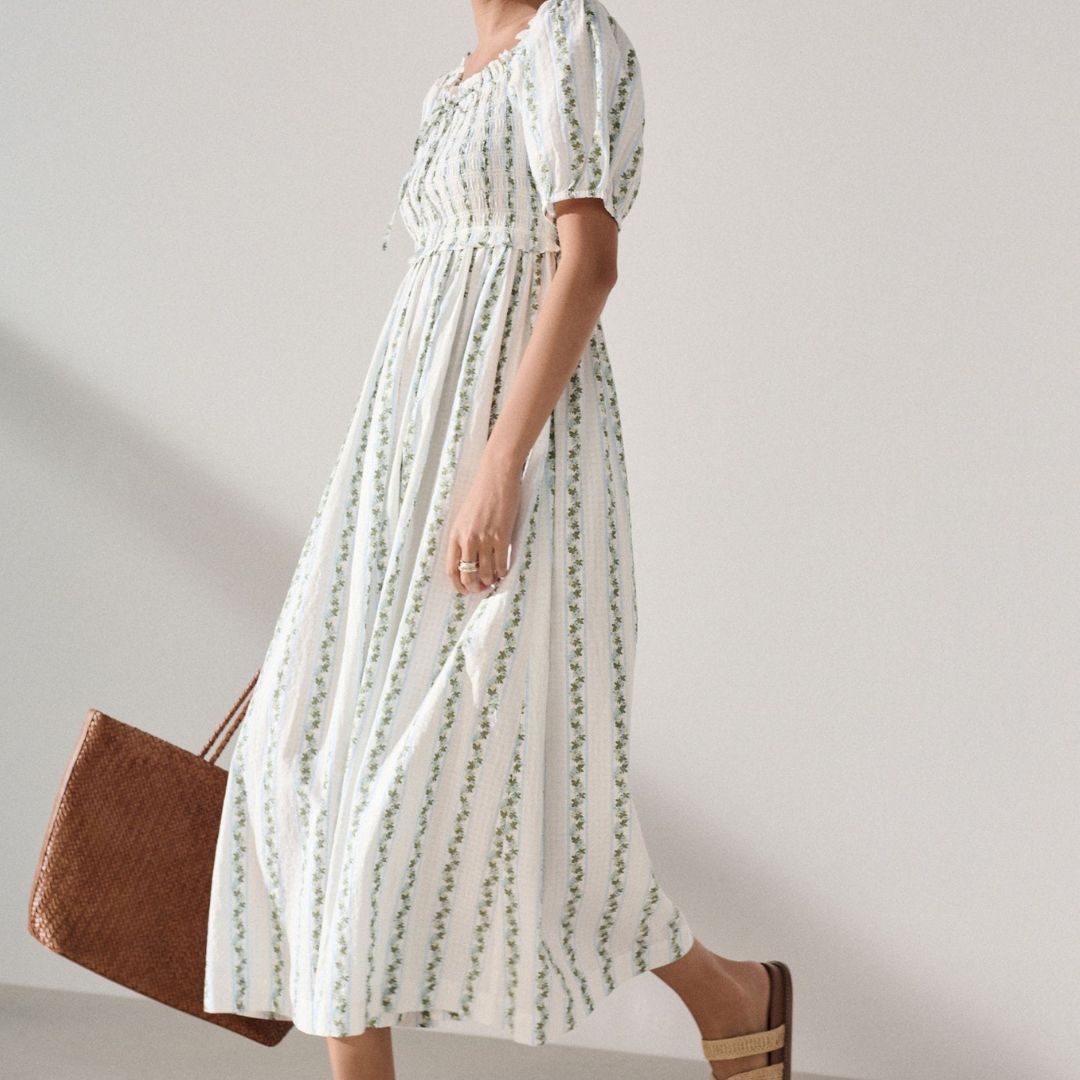 Next Ditsy Floral Puffed Sleeve Midi Dress