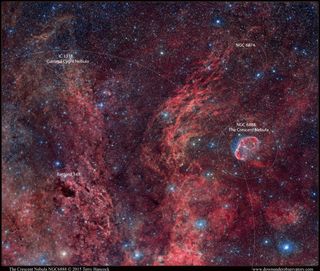 Gamma Cygni Region with Crescent Nebula, Annotated