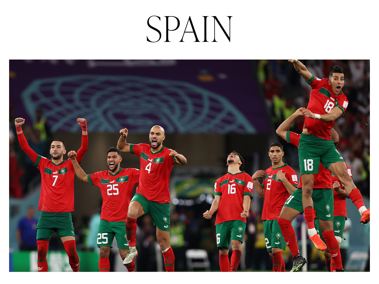 Morocco players celebrate after their win in the penalty shootout during the FIFA World Cup Qatar 2022 Round of 16 match between Morocco and Spain at Education City Stadium on December 06, 2022.