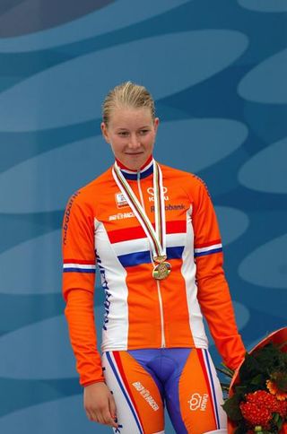 Junior women's time trial bronze medalist Demi De Jong (Netherlands)