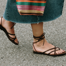 Woman wearing strappy sandals in New York 